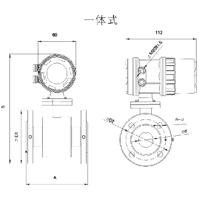 FLDC系列電磁流量計(jì)產(chǎn)品尺寸（一體式） 