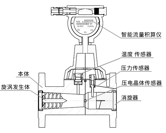 氣體旋進(jìn)旋渦流量計(jì)結(jié)構(gòu)圖