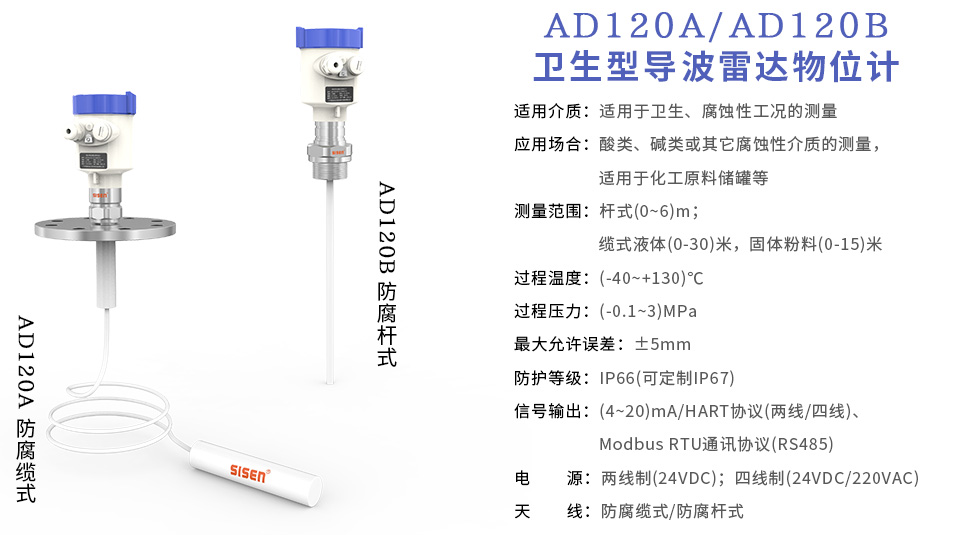 西森中國AD120D衛(wèi)生型導(dǎo)波雷達(dá)物位計