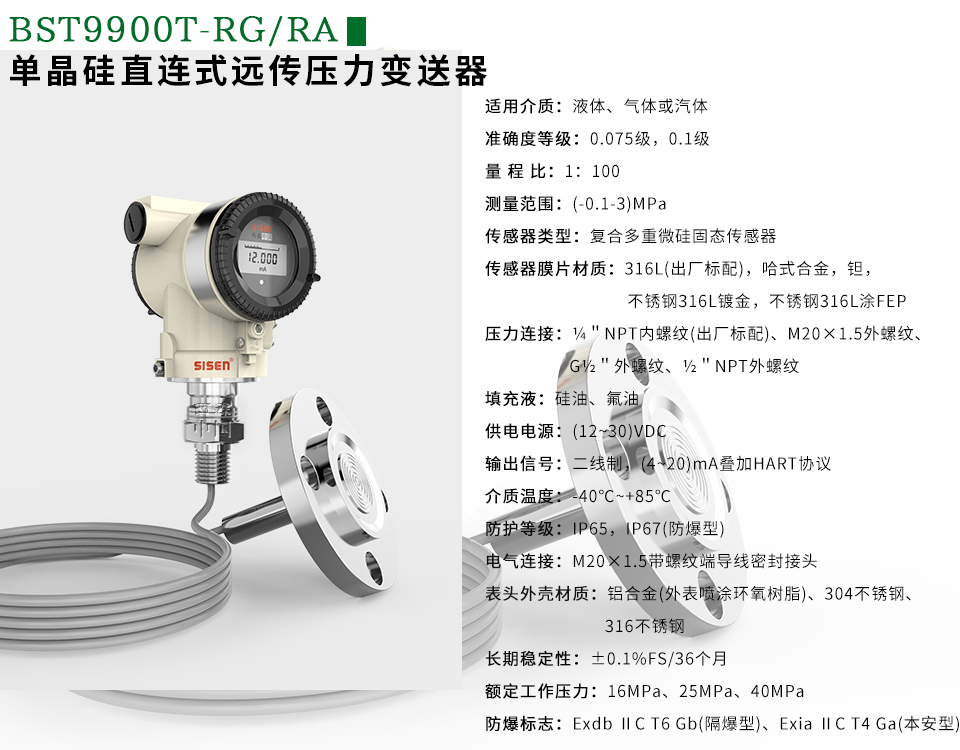 BST9900 單晶硅直連式遠傳壓力變送器